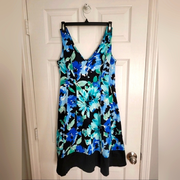 Chaps Dresses & Skirts - Chaps Blue Green Floral Cotton Sheath Dress Size 4 Sleeveless Colorful Sundress
